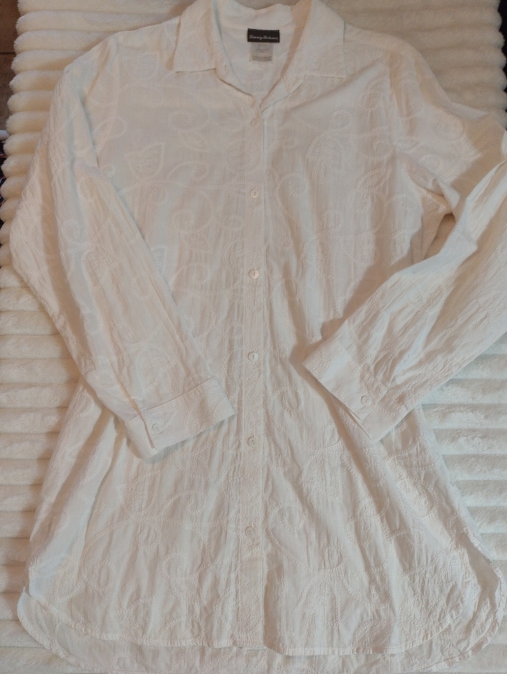 Tommy Bahama Womens XL Tunic Button Down Shirt Dress Swim Beach Embroidery White